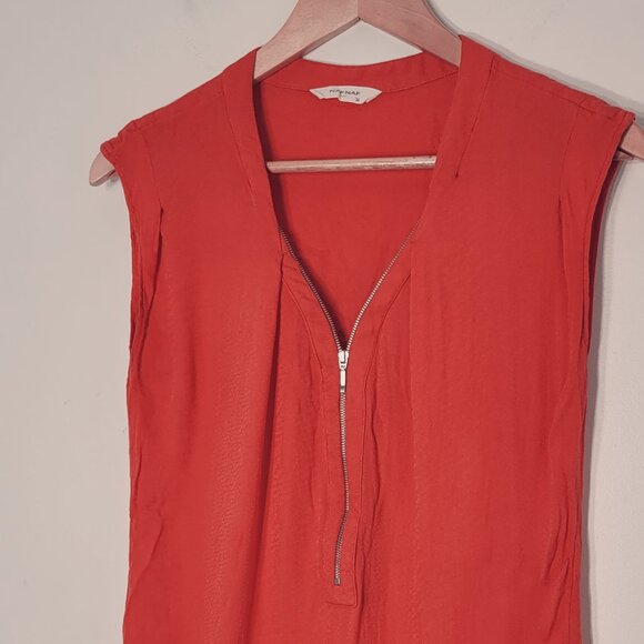 NAF NAF Women's Red Relaxed Fit Zipper V-neck Cap Sleeve Casual Blouse Size 36 - Picture 3 of 11